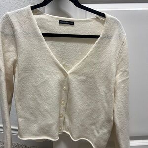 BRANDY MELVILLE Cream V-Neck Button Cardigan Sweater